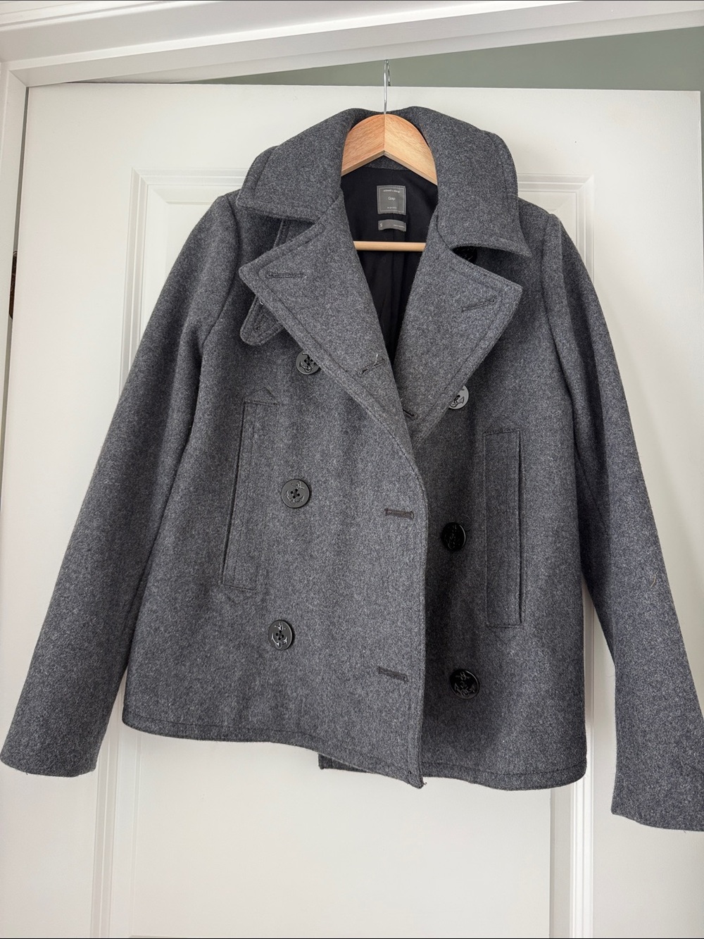 GAP Charcoal Gray Double-Breasted Wool Peacoat